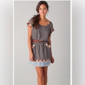 Club Monaco Silk Short Sleeve Geometric Bohemian Patterned Dress
